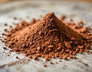 Close-up of Cocoa Powder Pile with Beans