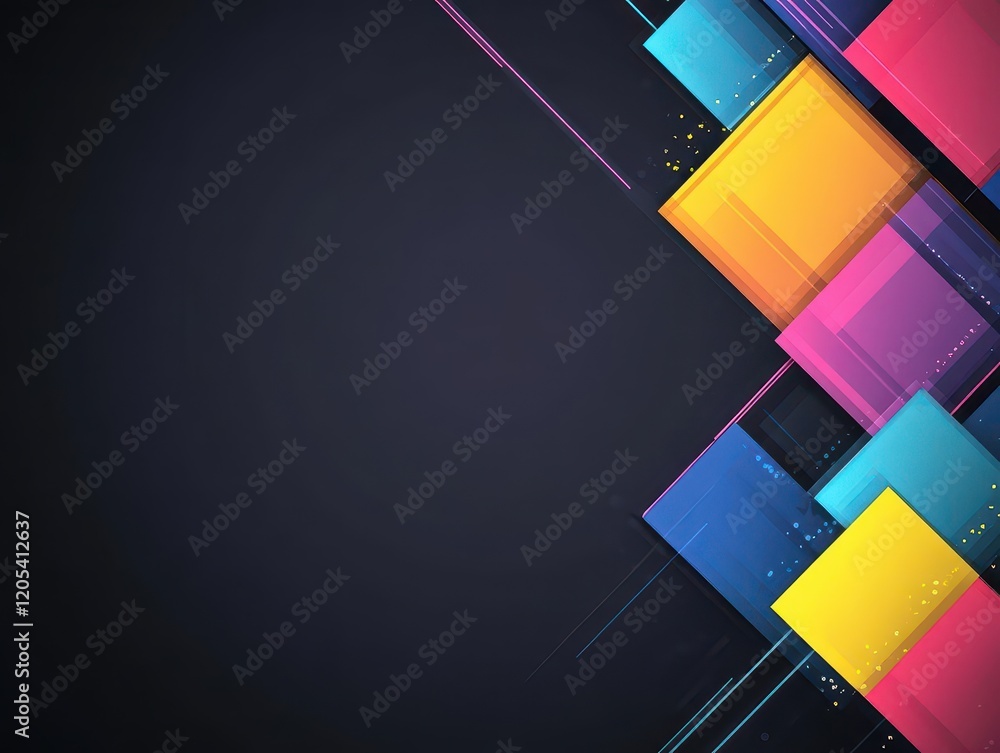 Poster abstract colorful geometric patterns on a dark background, bold and artistic