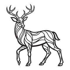 Fototapeta premium Graceful deer in sleek, abstract black line art silhouette on white