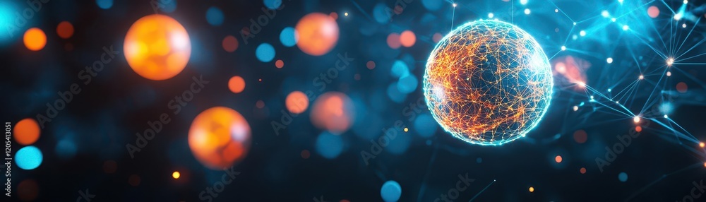 Fototapete Illuminated Egg with Intricate Network of Dots and Patterns Creating a Captivating Visual Display of Modern Art and Technology in a Dark Environment