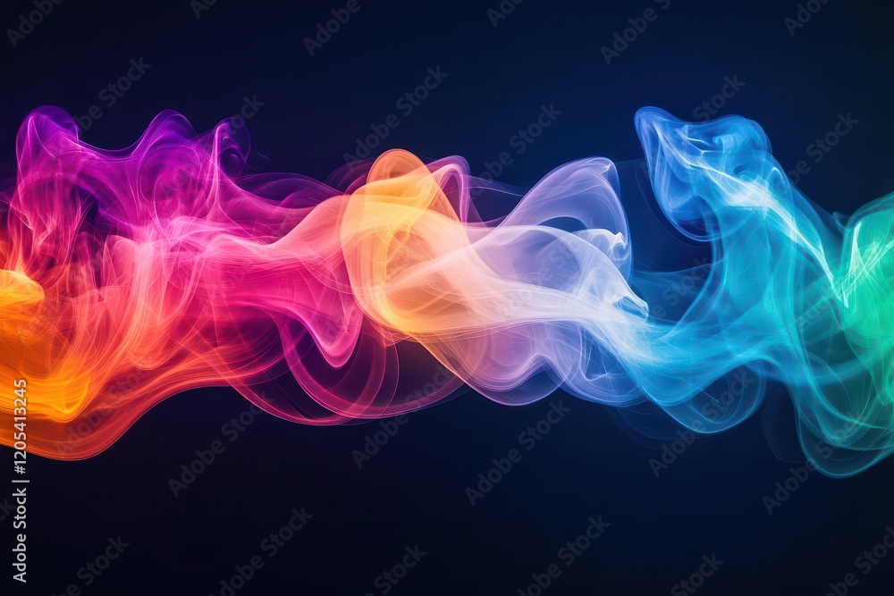 Fototapete vibrant colorful smoke swirling gracefully against a deep black background creating a mysterious eth