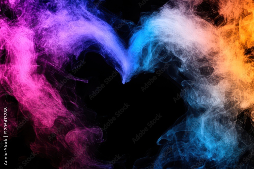 Poster Vibrant and Colorful Smoke Swirling Against a Dark Background Creating a Mysterious and Artistic Atmosphere in a Captivating Visual Display