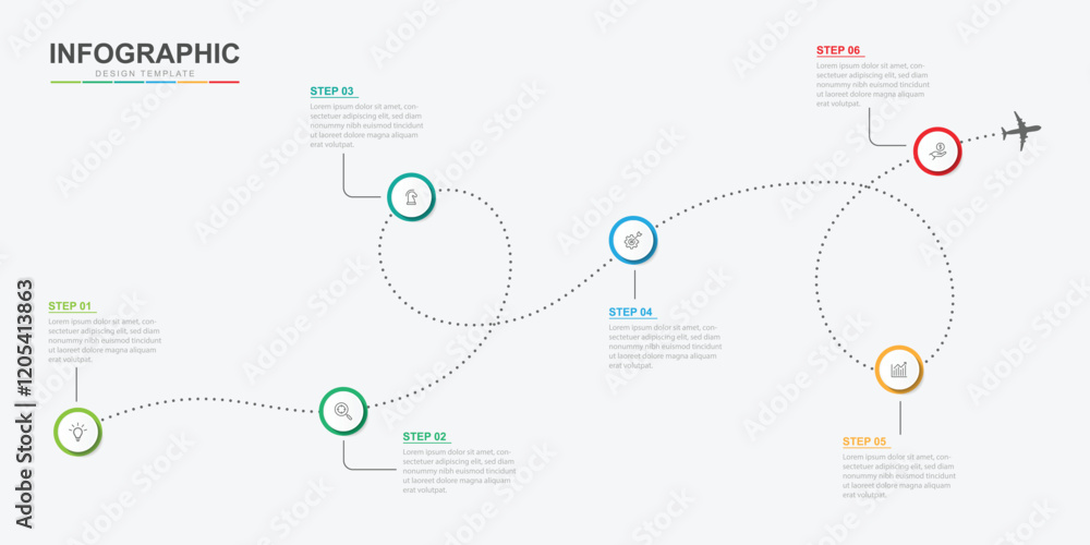 Aufkleber infographic design template. timeline concept with 6 steps. can be used for workflow layout, diagram