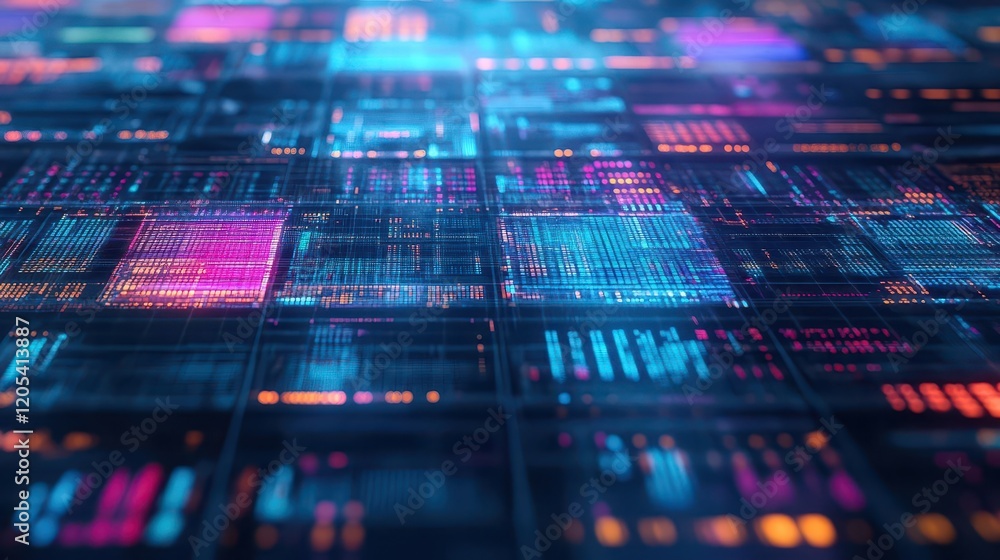 Aufkleber AI systems analyzing large datasets visualized as colorful holograms, abstract concept