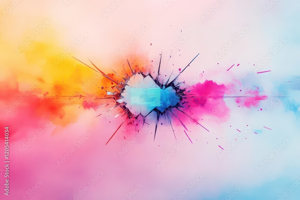 Aufkleber Vibrant Colorful Abstract Background Featuring a Broken Hole Creating a Dynamic Contrast Between Light and Dark Elements in an Artistic Composition
