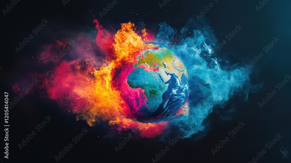 Aufkleber Vibrant Colorful Globe Illuminated Against a Deep Black Background Symbolizing Global Unity and Diversity in a Modern Artistic Presentation