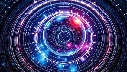 Obraz premium Abstract Futuristic Technology Sphere Rotating Within Concentric Circles