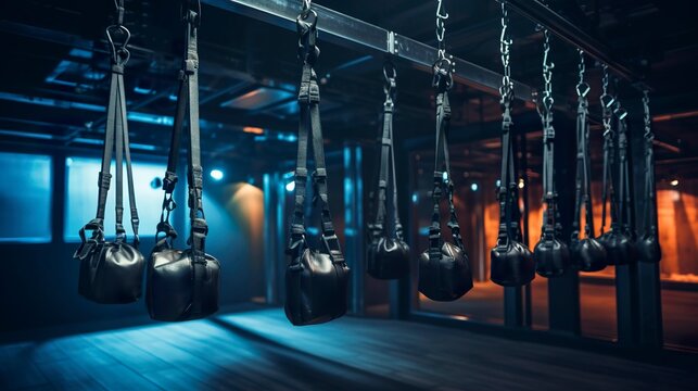 A photo of a row of suspension trainers hanging