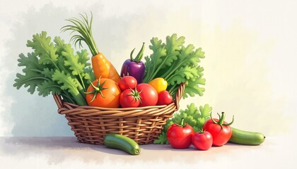 A Wicker Basket Overflowing with Fresh, Colorful Vegetables on a Crisp White Background