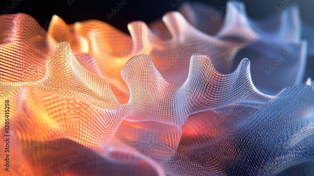 Aufkleber abstract patterns with light creating layered translucent mesh waves in orange and blue gradient col