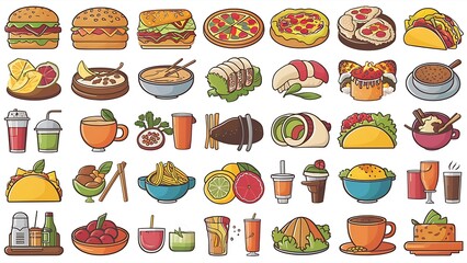Set of 36 food and drink icons. Vector illustration