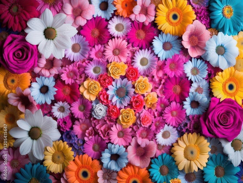Aufkleber vibrant colorful flowers in full bloom surrounded by lush greenery creating a lively and bright atmo