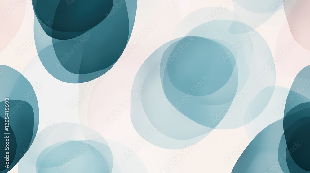 Poster abstract seamless pattern with irregular circular shapes in teal and light pink hues