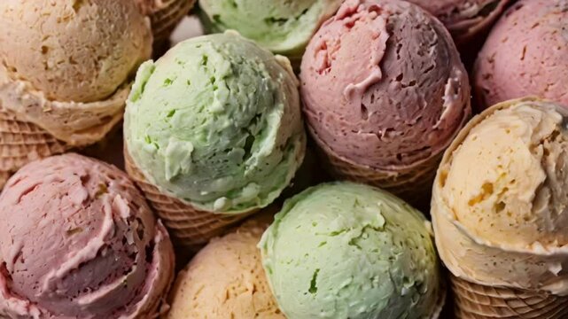 glace et boules pistache fraise vanille | IA / AI 