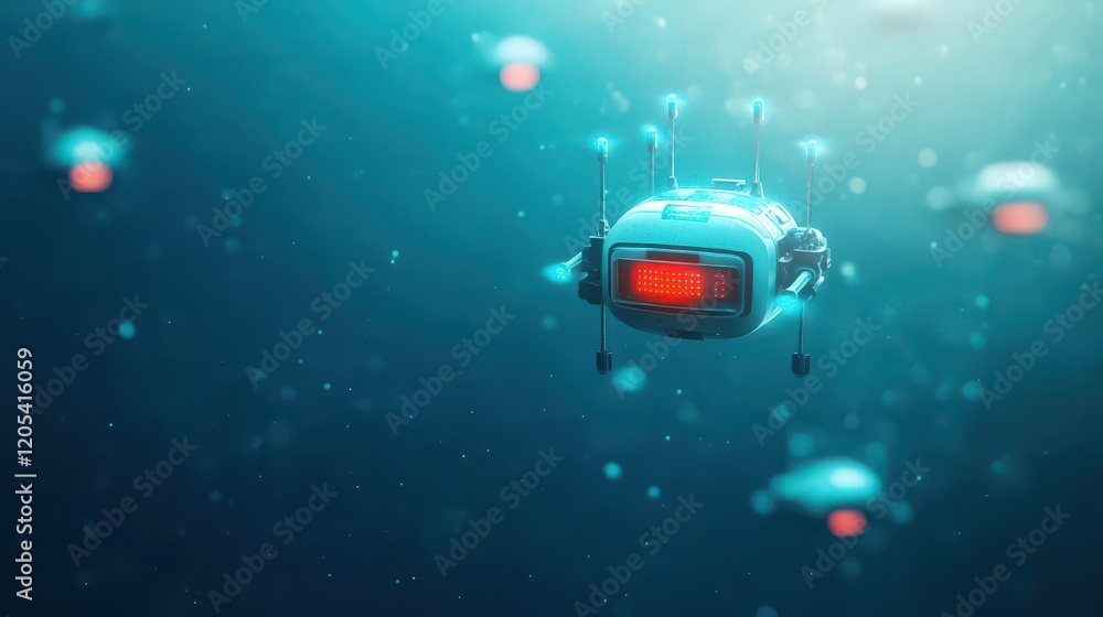 Poster futuristic robot soaring through clear blue sky with graceful movements and dynamic form capturing t