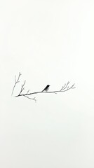 Obraz premium Minimalist Artwork Featuring a Solitary Bird Resting Gracefully on a Bare Branch