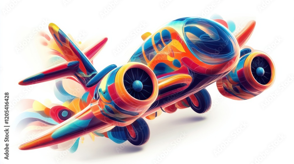 Poster colorful abstract airplane design with dynamic motion effect