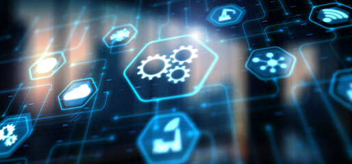 Cooperation at work concept with gears mechanism. Technology Background