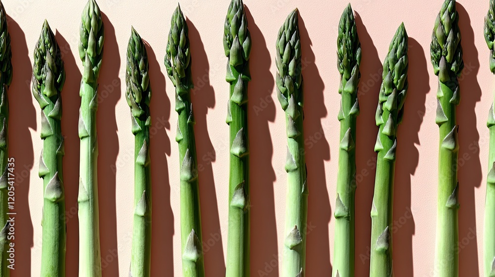 Poster delicate green asparagus spears arranged in a minimalist pattern on a soft pastel background