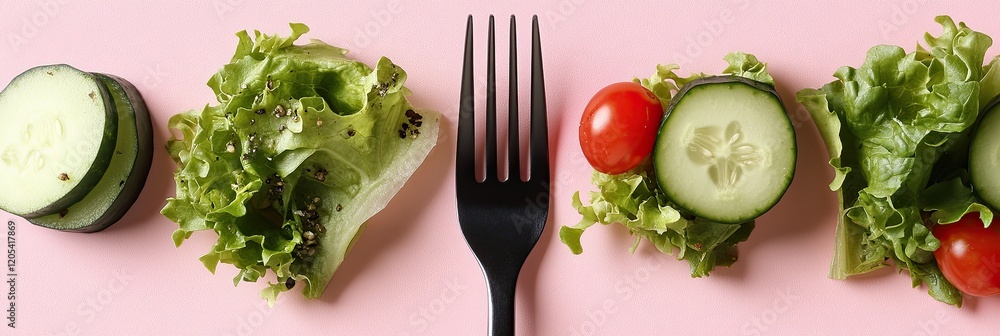 Poster elegant fork with fresh veggies on a soft pastel background creates minimalistic charm