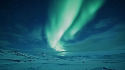 Naklejka premium A stunning aurora borealis over a snowy landscape, Northern Lights scene, Majestic style