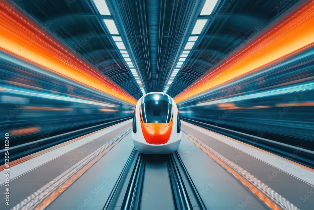 Poster Dynamic Train Racing Through Dark Tunnel with Powerful Motion and Dramatic Lighting Creating an Intense Atmosphere of Speed and Adventure