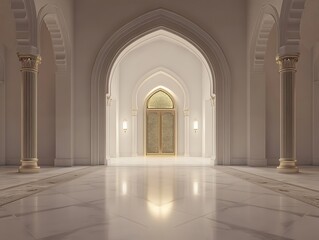 Fototapeta premium Elegant Hallway With Ornate Door and Archways