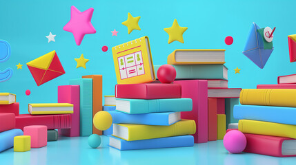 A 3D render illustration depicting the concept of SEO optimization, web analytics, and SEO marketing, Back to School: 3D Illustration of Educational Tools and Supplies