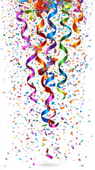 coloured confetti as a white New Year's background. AI generative.
