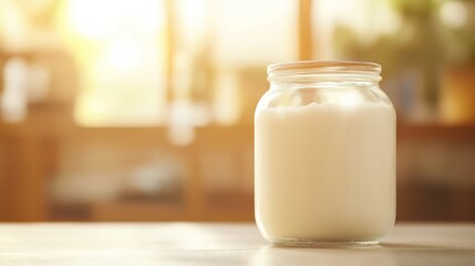 Small glass jar filled with fine white bone powder on a clean minimalist table, showcasing texture and simplicity. Minimalist and scientific concepts.