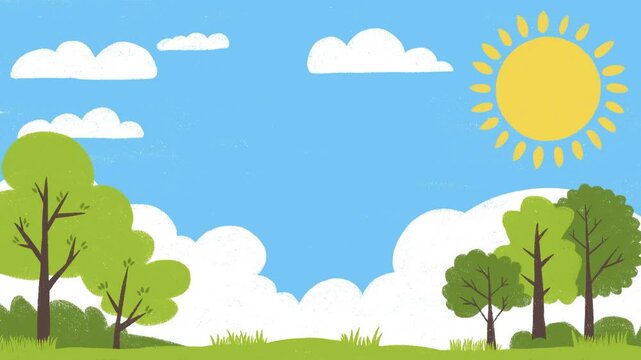 hand-drawn summer landscape with trees