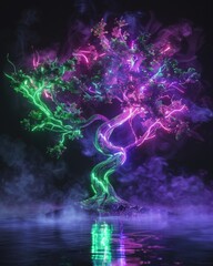 Futuristic Neon Art and Glowing Nature Fusion