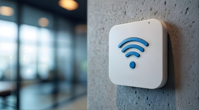 Wi-Fi access point device mounted on a modern concrete wall