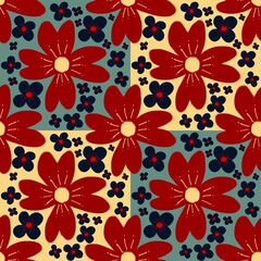 Obraz premium Bold Red and Dark Blue Floral Pattern