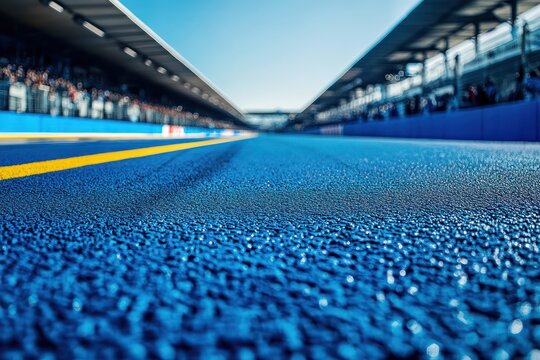 Photograph of a cycling race finish line in a stadium, barriers lined with fans, capturing the excitement.