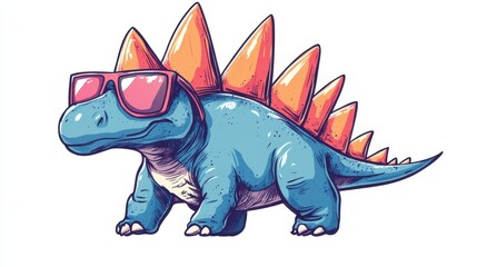 Naklejka premium Colorful Cartoon Dinosaur Wearing Sunglasses with Spiky Back