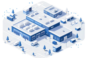 Modern Isometric School Blueprint with Glowing Blue Features