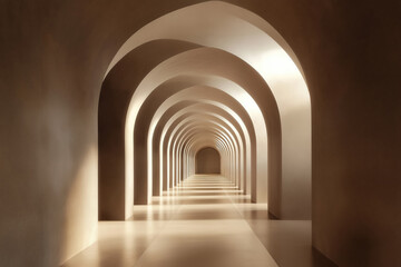 Obraz premium hallway perspective with arches and warm tones creating depth and symmetry