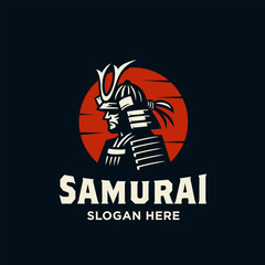 Japan Warior Face,Classic Japanese Samurai Knight Silhouette Logo Design
