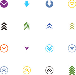 Swipe down icon set. Arrow down button symbol. Swipe down icons for social media stories. Scroll down pictogram. Vector