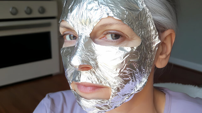 american senior woman having her face cover with aluminium - Powered by Adobe