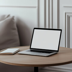 Fototapeta premium laptop on table with blank screen