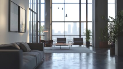 Fototapeta premium Serene Modern Loft Apartment with City View