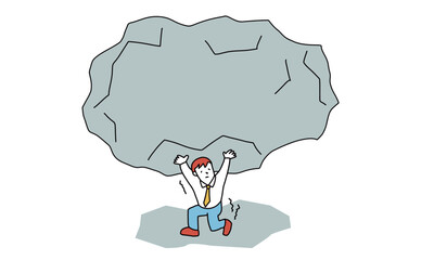 岩を持ち上げるビジネスマンのイメージイラスト　ストレス・我慢・耐える