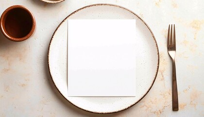 Elegant Blank Menu Mockup Displayed on a Simple Ceramic Plate, Perfect for Showcasing Culinary Creations and Enhancing Dining Experiences