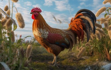 Rooster in the Grass