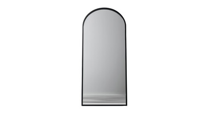 Black framed mirror stands on transparent background