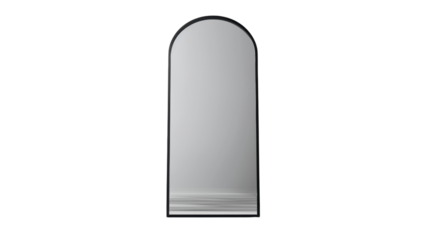 Black framed mirror stands on transparent background