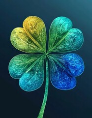 multicolored four-leaf clover on a blue background