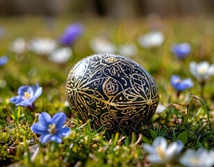 Spring-themed eggs on a green background